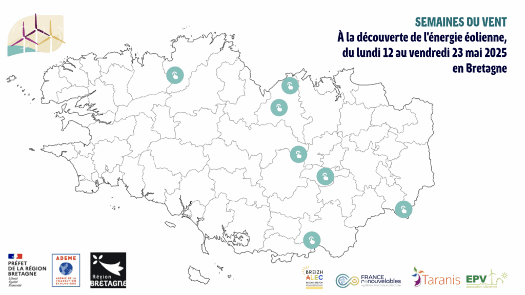 Carte des sites ouverts de la Semaine du vent 2025 (Bretagne)